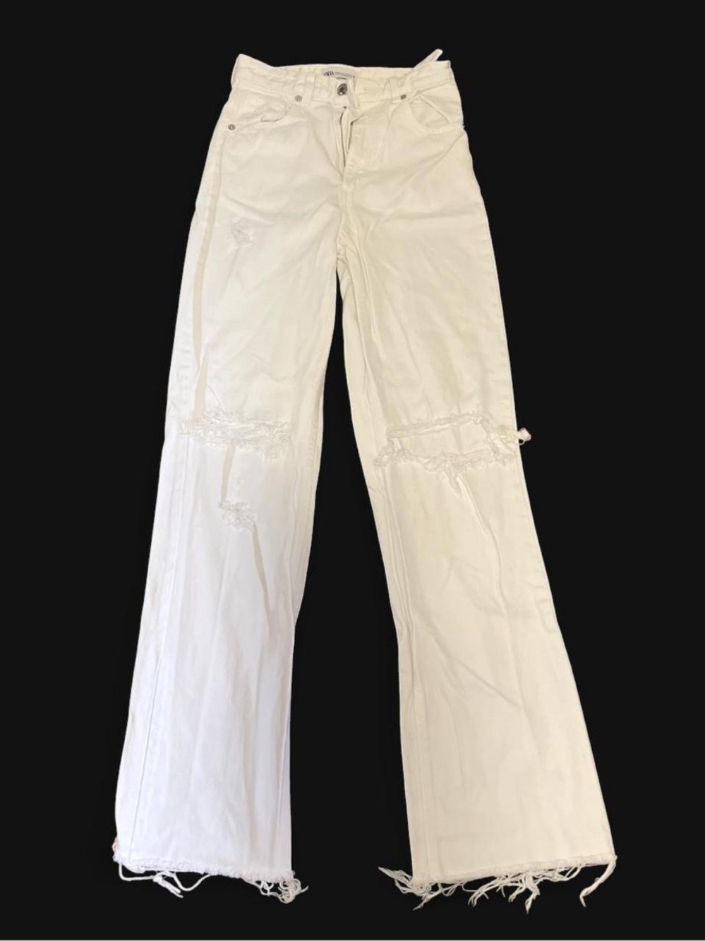 Zara White Flared Distressed Jeans